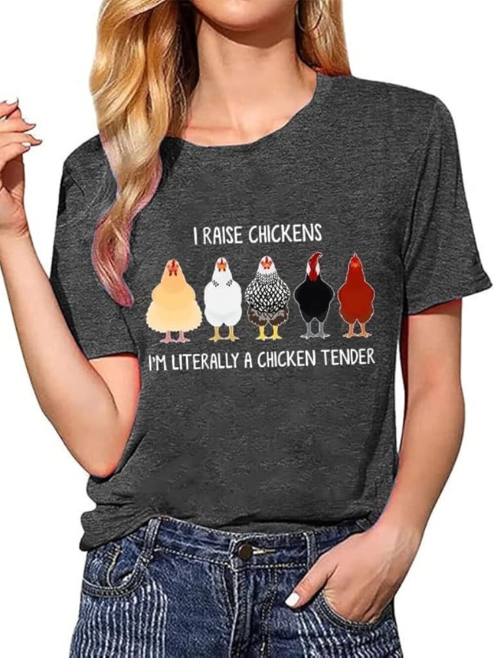 New - I Raise Chickens I'm Literally A Chicken Tender‎ Shirt Women Graphic Short